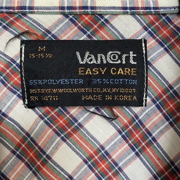 Vintage 80s Van Cort Pearl Button Western Rockabilly Shirt Plaid Lightweight S/S - Picture 5 of 8